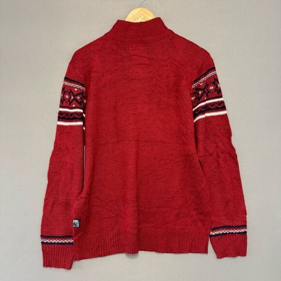 I Jeans By Buffalo Men’s Red Wool Blend Sweater Winter Theme Size Medium - Picture 5 of 11